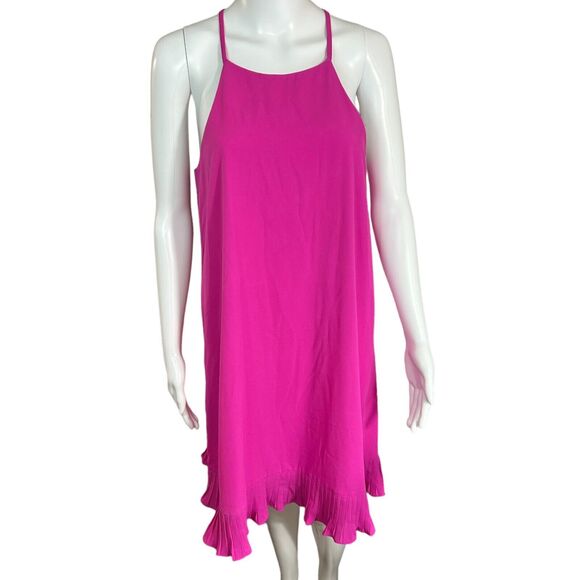 She + Sky Dresses & Skirts - NWT She + Sky Pleated Hem Halter Dress Fuchsia Pink Size M Keyhole Midi Preppy